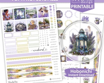 Pegatinas de lavanda para agenda Hobonichi, pegatinas decorativas imprimibles (PDF, PNG)