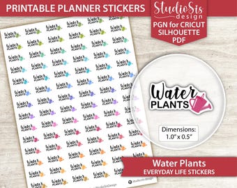 Water Plants Printable Planner Stickers, Everyday Life Script Stickers, Cut Files