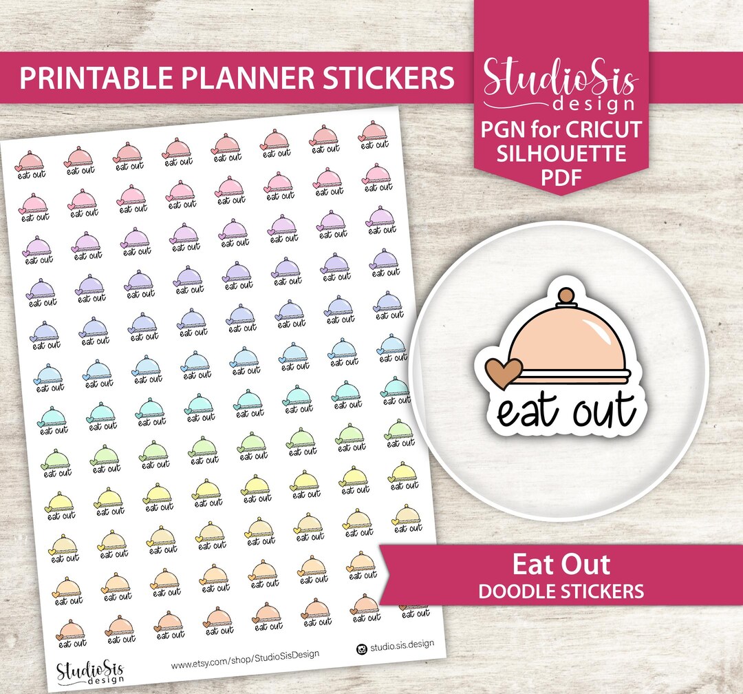 Printable Eat Out Doodle | Planner Stickers | Everiday Life Script ...
