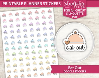 Eat Out Doodle, Printable Planner Stickers, Everyday Life Script Stickers, Cut Files