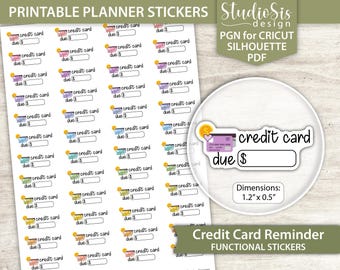 Credit Card | Bill Reminder Functional Printable Planner Stickers | Cut Files