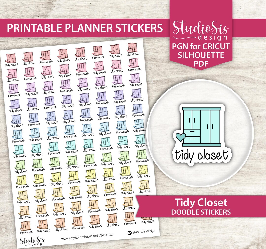 Tidy Sticker Printable Tidy Closet Doodle | Planner Stickers | Everyday Life Script ...