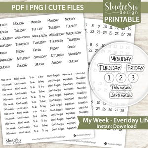 Mitt veckoskript Vardagsliv, utskrivbara planeringsklistermärken, bullet journal-klistermärken, Erin Condren-klistermärken - Klippfiler