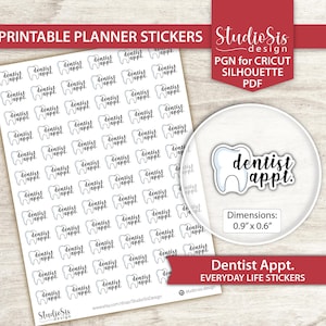 Printable Dentist Appt. | Planner Stickers | Everiday Life Script Stickers | Cut Files