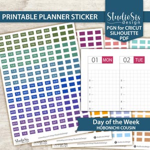 Portada del día de la semana, pegatinas imprimibles para agenda Hobonichi Cousin, archivos de corte
