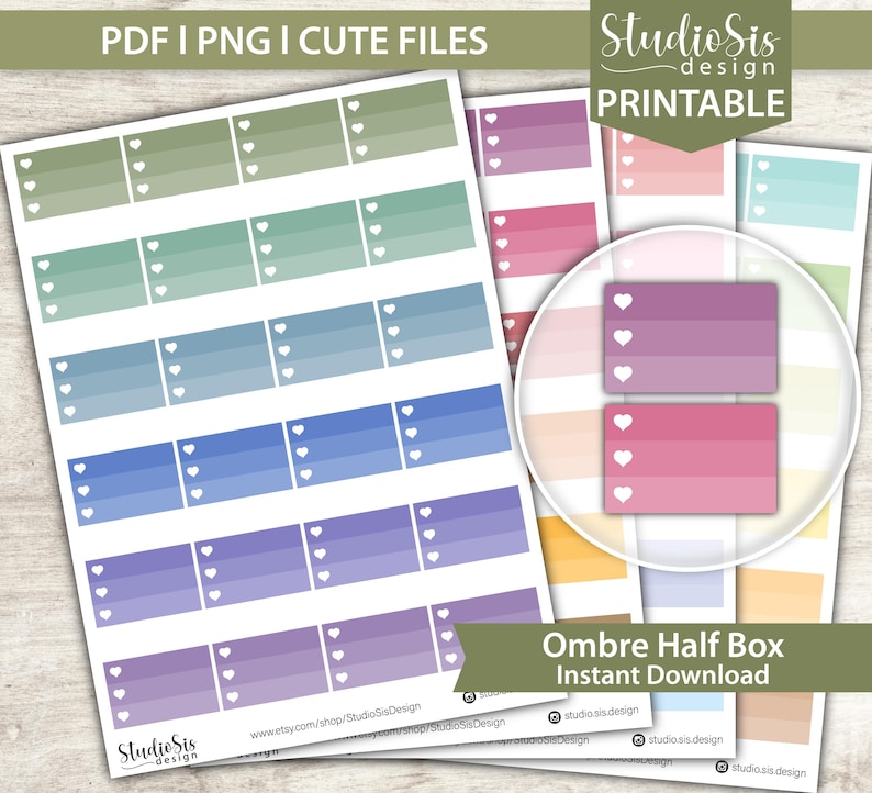 Ombre Half Box Printable Planner Stickers, Bullet Journal Stickers ...