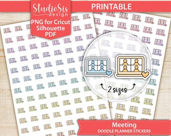 Meeting Doodle Icons, Printable Planner Stickers, Everyday Life, Cut Files