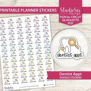 Dentist Appt Doodle, Printable Planner Stickers, Everyday Life Script Stickers, Cut Files