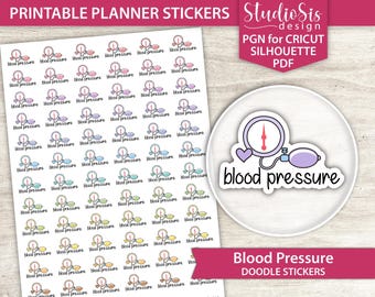 Blood Pressure Doodle, Printable Planner Stickers, Everyday Life Script Stickers, Cut Files