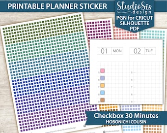 Checkbox 30 Minutes Time Strip, Hobonichi Cousin Printable Planner Stickers, Cut Files
