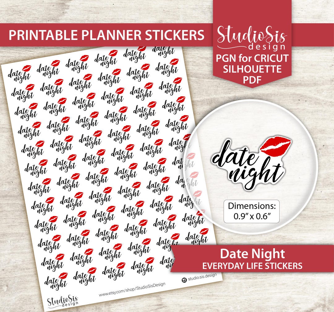 Printable Date Night | Planner Stickers | Everiday Life Script Stickers ...