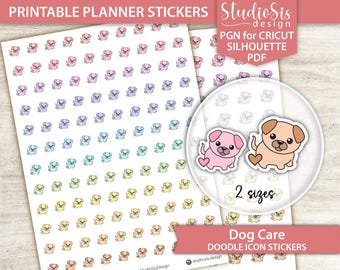 Dog Care Doodle Printable Planner Stickers, Everyday Life Stickers, Cut Files