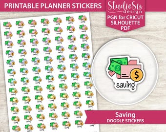 Saving Doodle, Printable Planner Stickers, Everyday Life Script Stickers, Cut Files