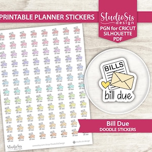 Bill Due Doodle, druckbare Planer-Aufkleber, Alltags-Drehbuch-Aufkleber, Schnittdateien