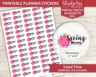 Saving Money Printable Planner Stickers, Everyday Life Script Stickers, Cut Files