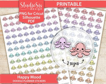 Happy Mood Doodle Icons, Printable Planner Stickers, Everyday Life, Cut Files