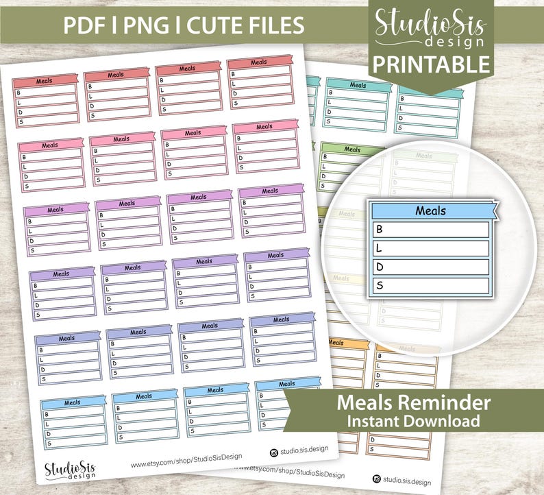 Meals Reminder Box, Printable Planner Stickers, Bullet Journal Stickers ...
