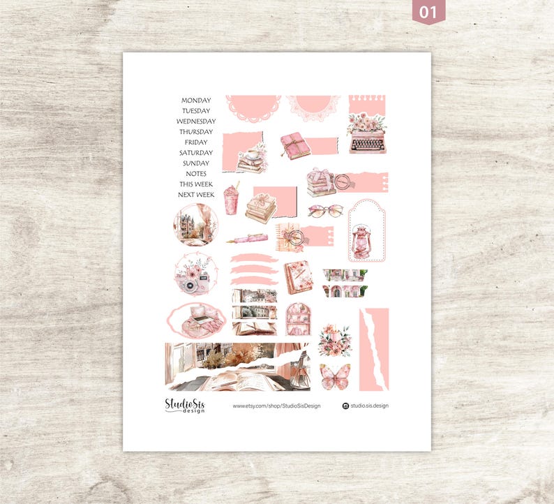 Rose Planner Stickers, Printable Journal Stickers (PDF, PNG, Cut Files ...