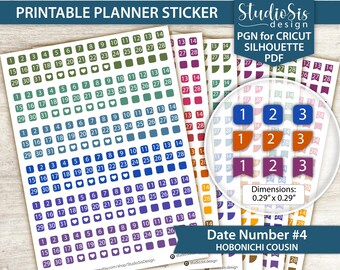 Printable Date Number Covers | Hobonichi Cousin Printable Planner Stickers | Cut Files