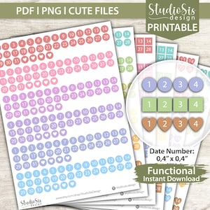 Date Number, Printable Planner Stickers, Bullet Journal Stickers, Erin Condren Stickers - Cut Files