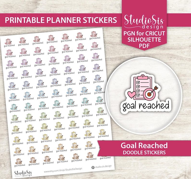 Printable Goal Reached Doodle | Planner Stickers | Everiday Life Script ...