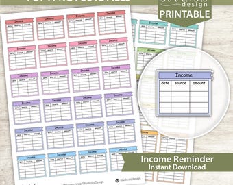 "Einkommens Erinnerungsbox, druckbare Planer Aufkleber, ""Bullet Journal"" Aufkleber, Erin Condren Aufkleber - Cut Files."