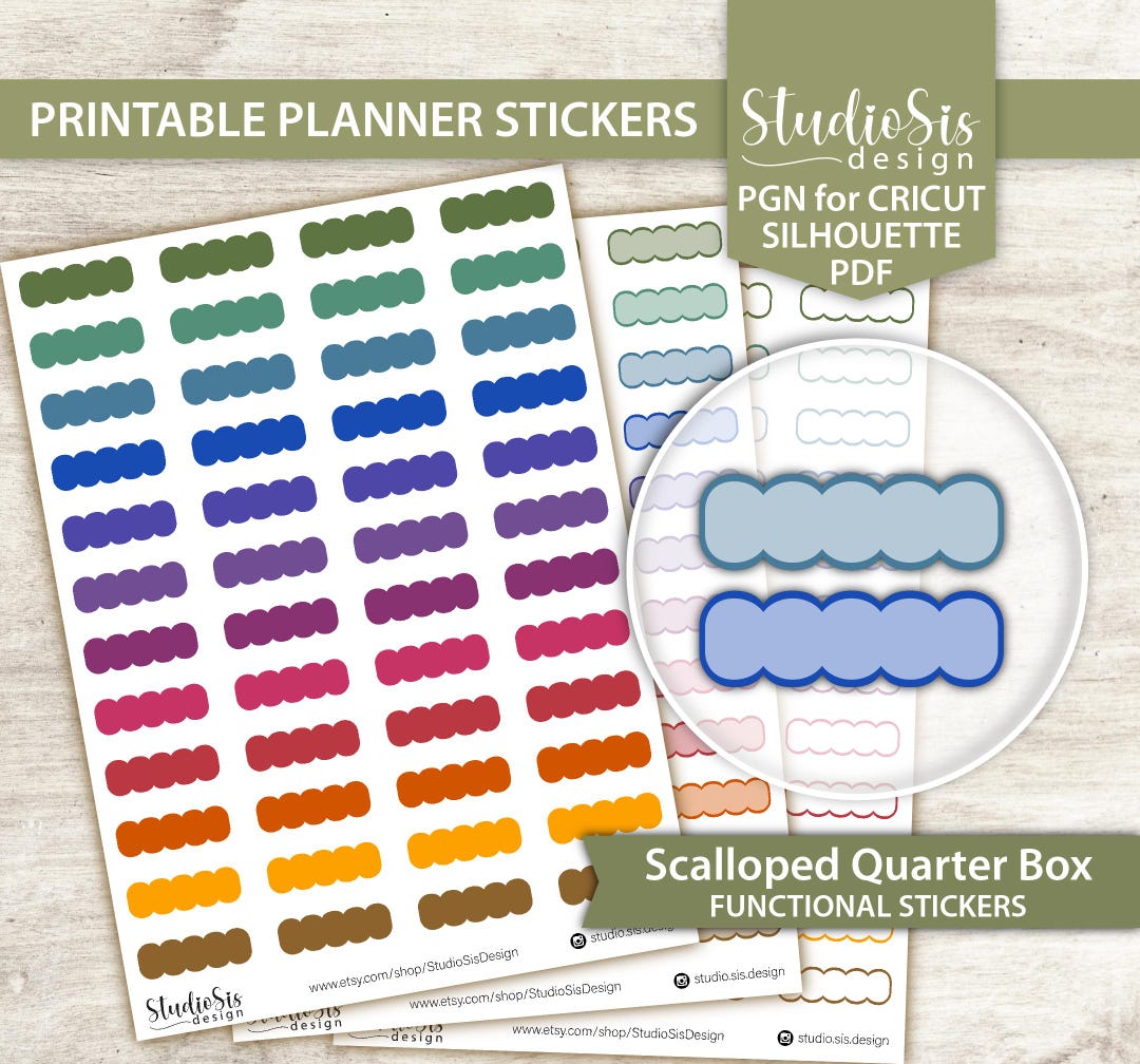 Sticker Coin Quarters Scalloped Quarter Box, Printable Planner Stickers, Bullet Journal, Erin ...