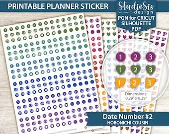 Printable Date Number Covers | Hobonichi Cousin Printable Planner Stickers | Cut Files