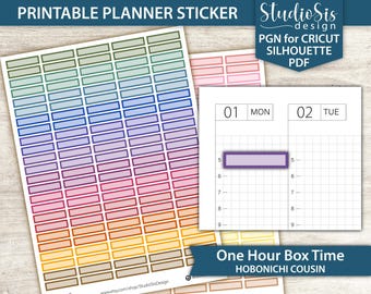 One Hour Box Time, Hobonichi Cousin Printable Planner Stickers, Cut Files
