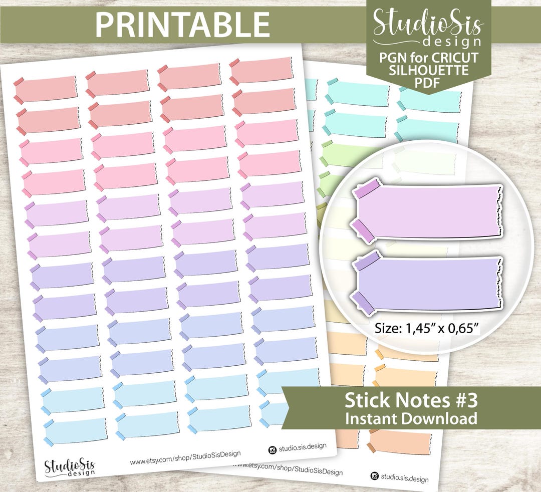 Stick Notes, Printable Planner Stickers, Bullet Journal Stickers, Erin ...