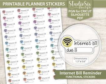 Internet Bill | Bill Reminder Functional Printable Planner Stickers | Cut Files