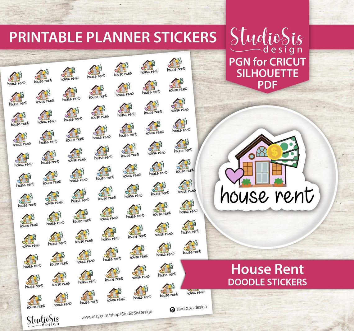 Creative Rent Me Stickers Printable House Rent Doodle | Planner Stickers | Everiday Life Script ...