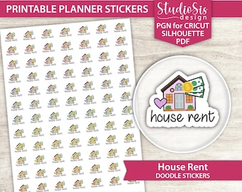 House Rent Doodle, druckbare Planer Aufkleber, Alltagsetiketten, Schnittdateien