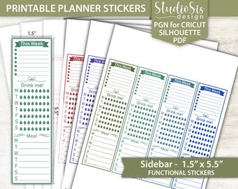 Sidebar, Printable Planner Stickers, Bullet Journal, Erin Condren Stickers - Cut Files