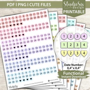Date Number, Printable Planner Stickers, Bullet Journal Stickers, Erin Condren Stickers - Cut Files