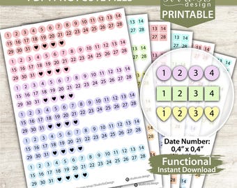 Date Number, Printable Planner Stickers, Bullet Journal Stickers, Erin Condren Stickers - Cut Files
