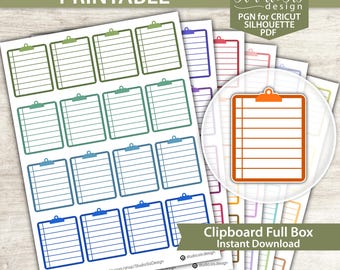 Clipboard Full Box, Printable Planner Stickers, Bullet Journal Stickers, Erin Condren Stickers - Cut Files