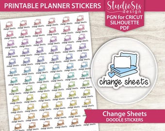 Change Sheets Doodle, Printable Planner Stickers, Everyday Life Script Stickers, Cut Files
