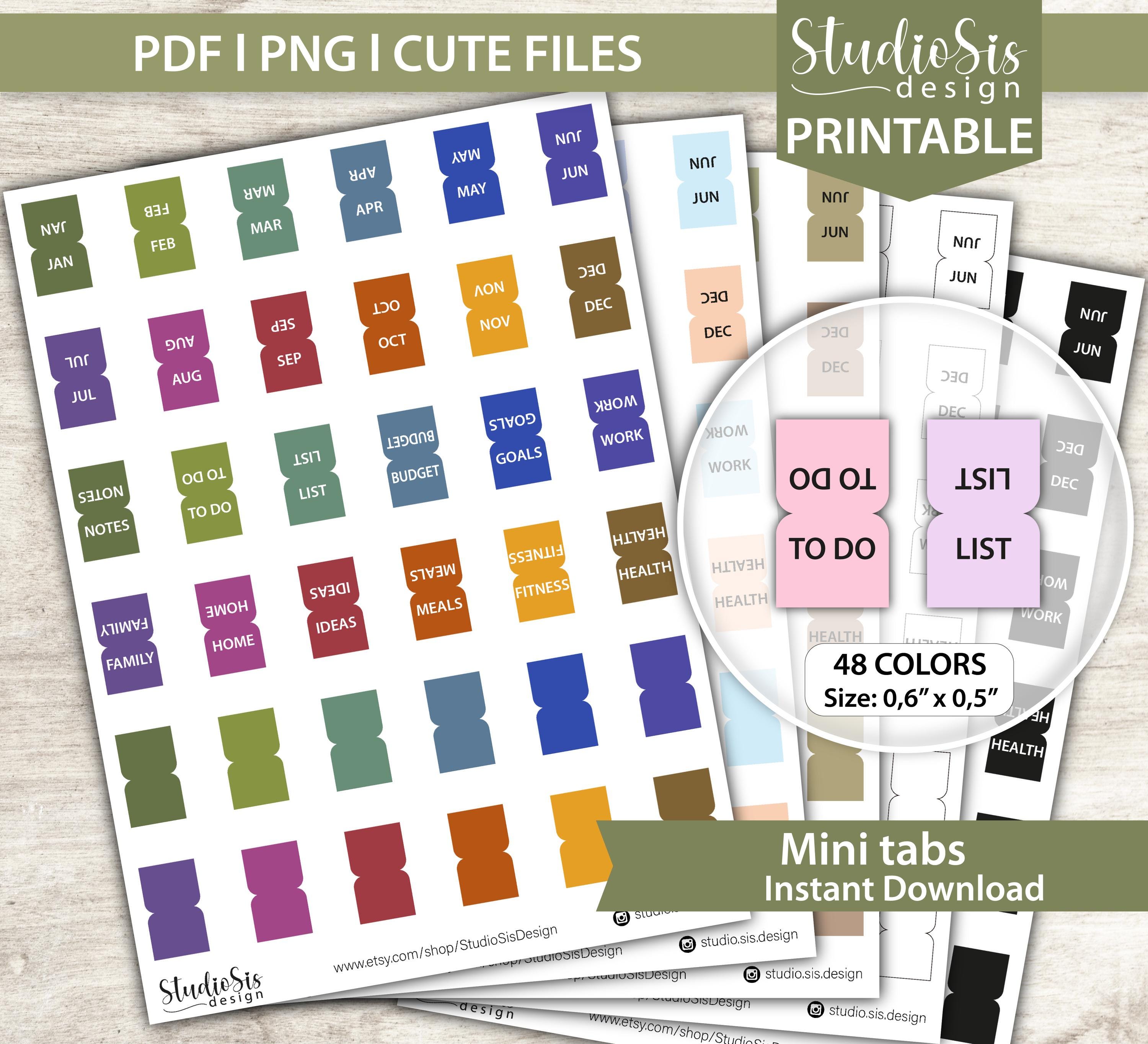 Mini Tabs Index, Printable Planner Stickers, Bullet Journal Stickers ...