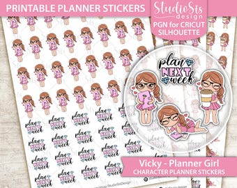 Planner Girl Character Stickers | Hand-Drawn Planner Art (Digital Download)