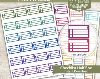 Checklist Planner Stickers: Half Box Printable (PDF, PNG, Silhouette)