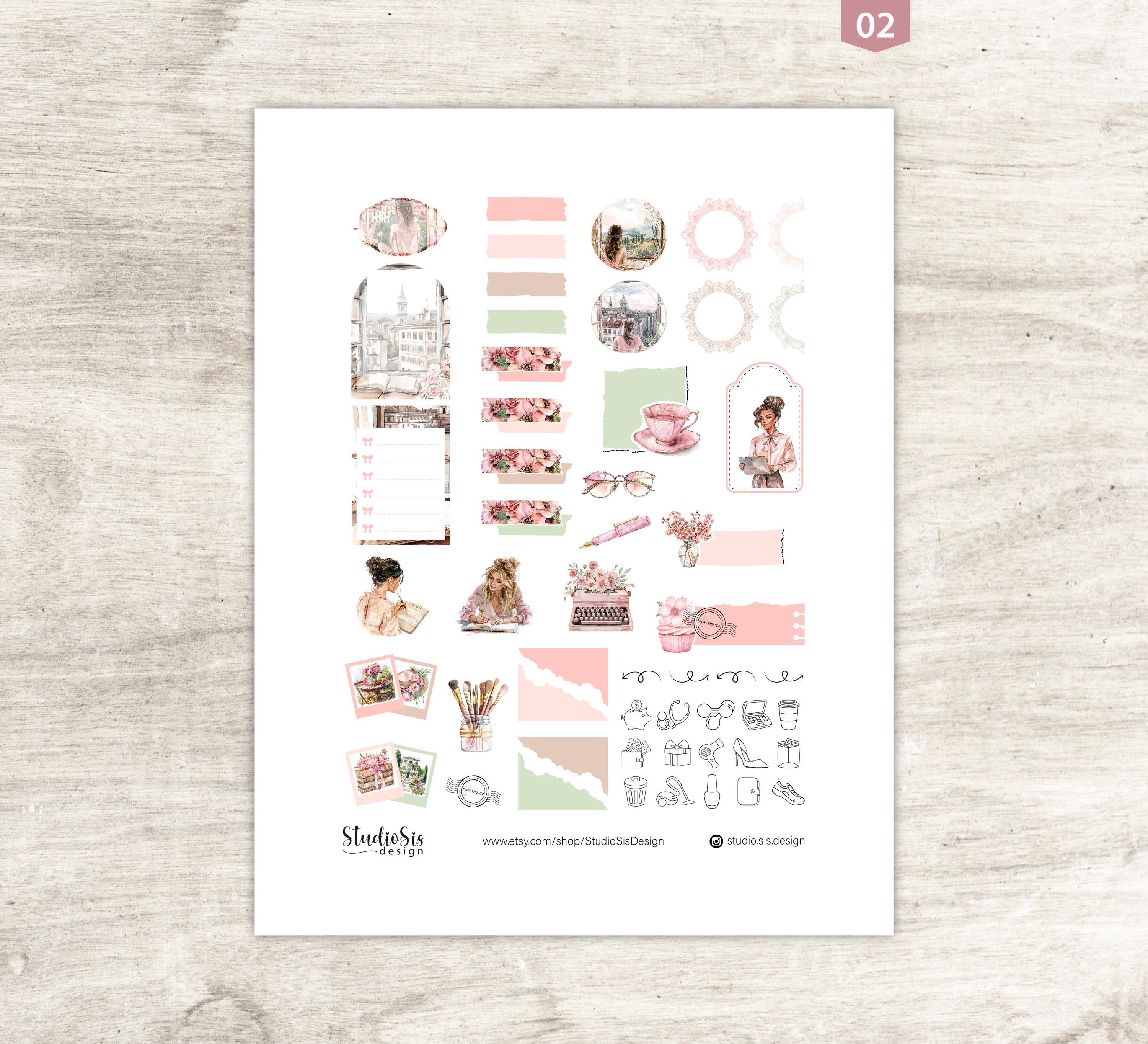 Rose Planner Stickers, Decorative Hobonichi Stickers (PDF, PNG) - Etsy