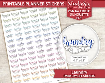 Laundry Printable Planner Stickers, Everyday Life Script Stickers, Cut Files