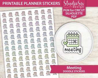 Meeting Doodle, Printable Planner Stickers, Everyday Life Script Stickers, Cut Files