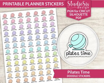 Pilates Time Doodle, Printable Planner Stickers, Everyday Life Script Stickers, Cut Files