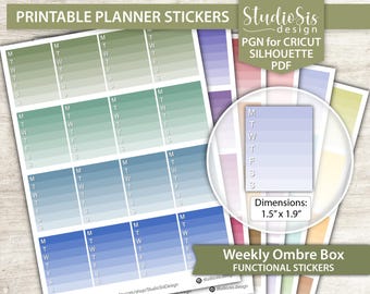 Weekly Ombre Box, Printable Planner Stickers, Bullet Journal, Erin Condren Stickers - Cut Files