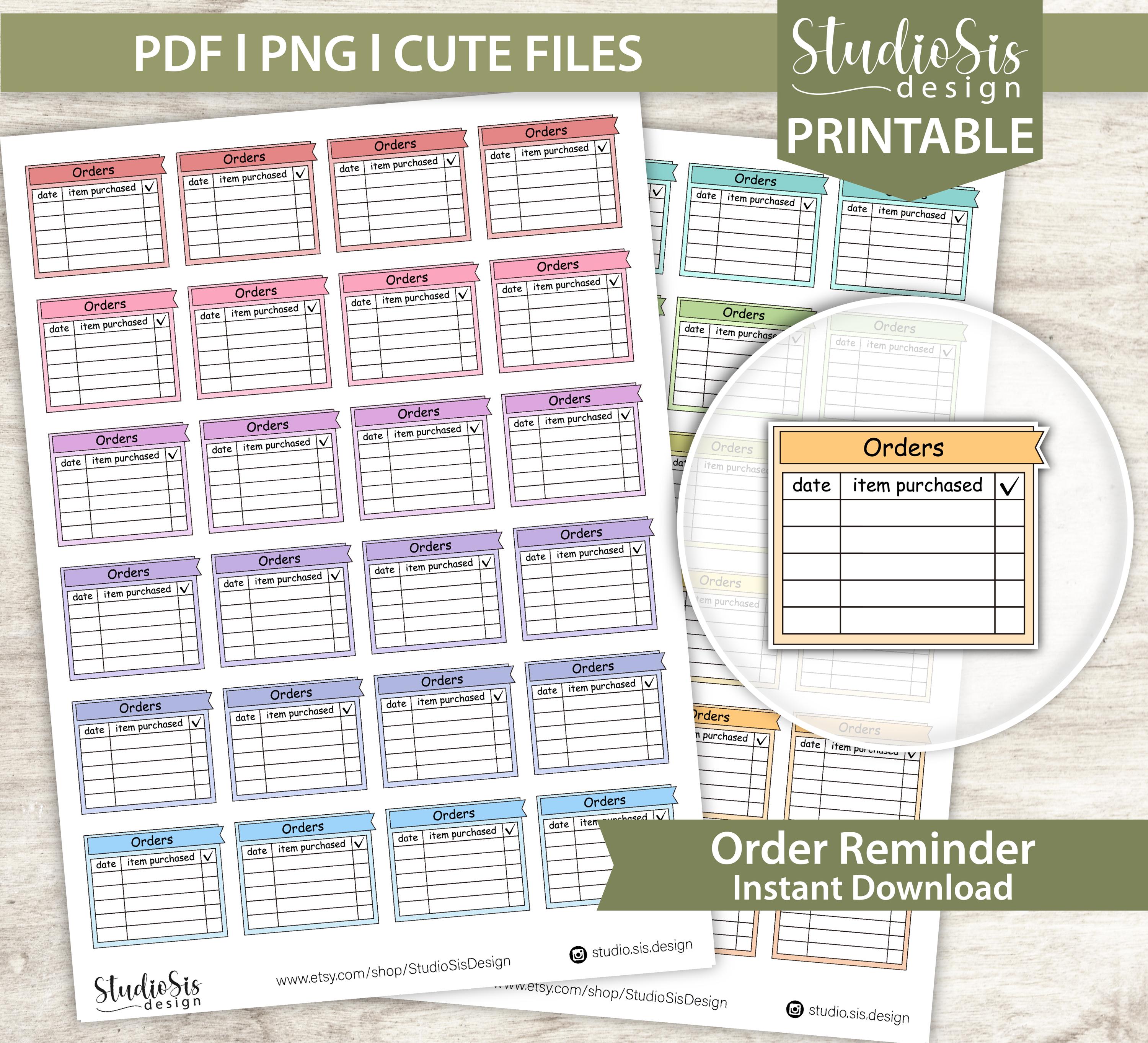 Orders Reminder Box, Printable Planner Stickers, Bullet Journal ...