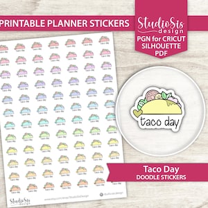 Taco Day Doodle, Printable Planner Stickers, Everyday Life Script Stickers, Cut Files