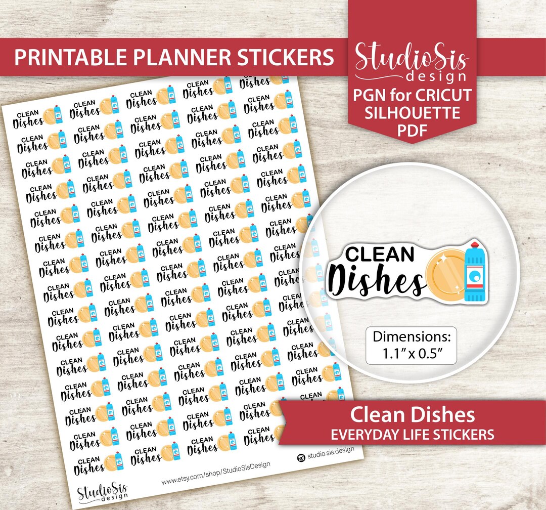 Printable Clean Dishes| Planner Stickers | Everiday Life Script ...