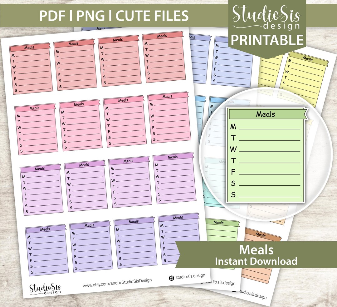 Weekly Meals Box, Printable Planner Stickers, Bullet Journal Stickers ...